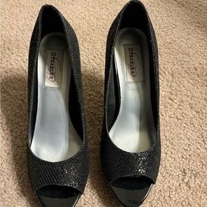 Dyeables Black Glitter Peep Toe Heels